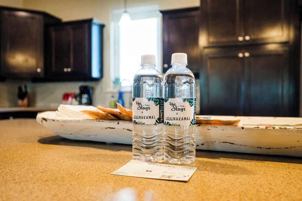 Essentials like water and snacks are ready for your convenience.