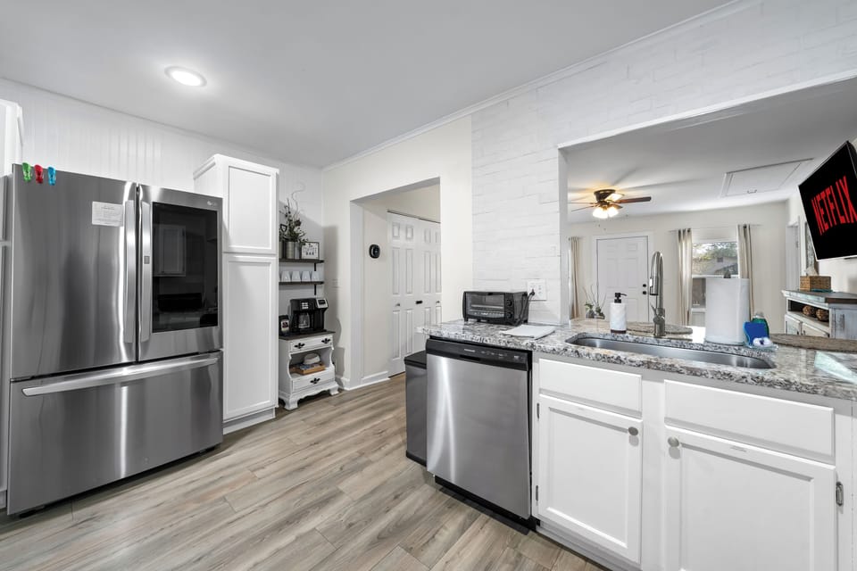 Our refrigerator has plenty of space to store leftovers.