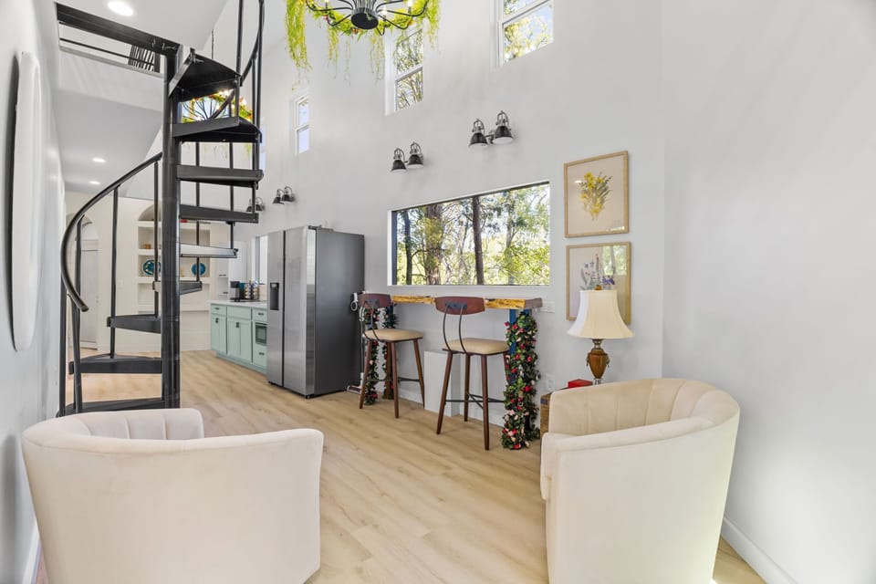 Living room with forest views