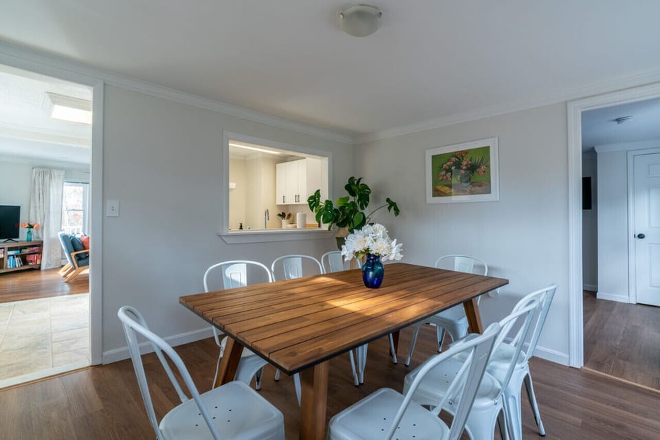 A well-lit dining room with a warm and welcoming atmosphere.