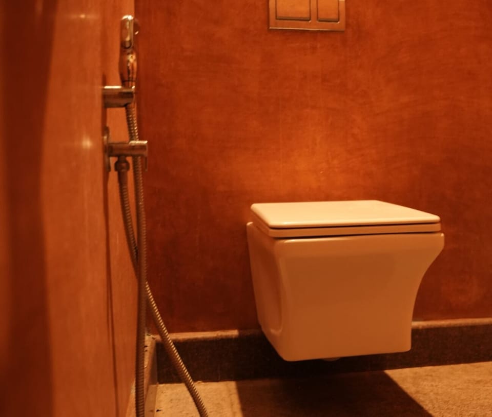 Deluxe Cottage, Patio | Bathroom | Shower, bidet, soap, toilet paper