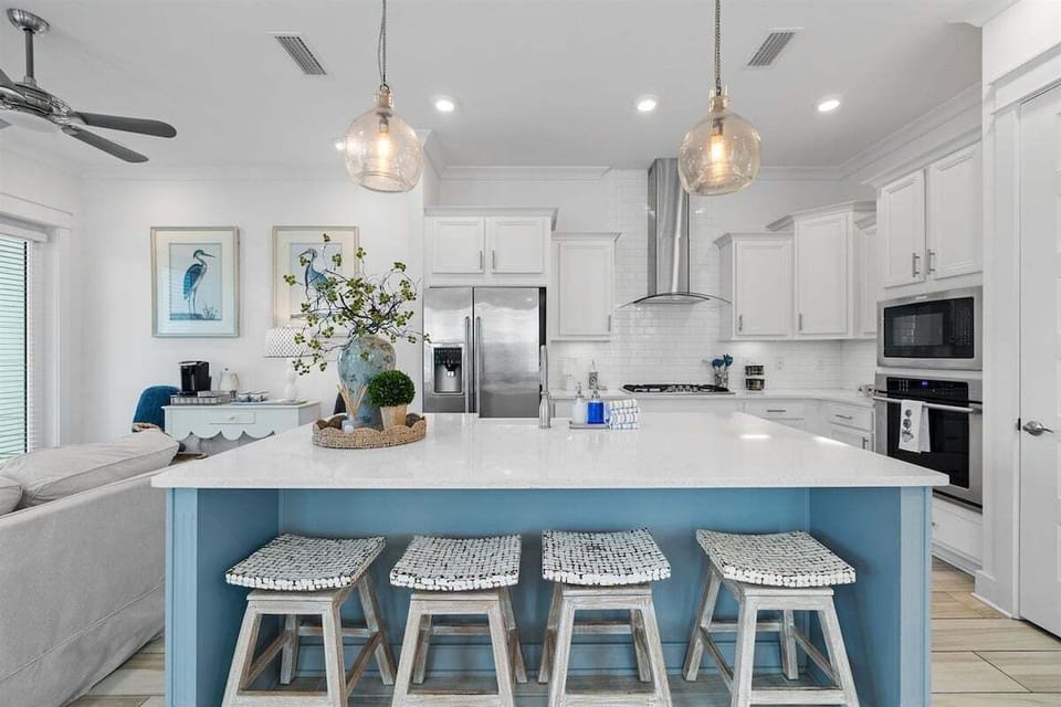 Seating for 4 at the kitchen island - grab a drink or two!