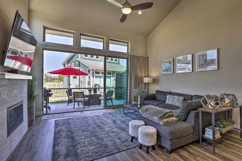 Living Room-  sliding glass door seamlessly connects the indoor space to the outdoor patio