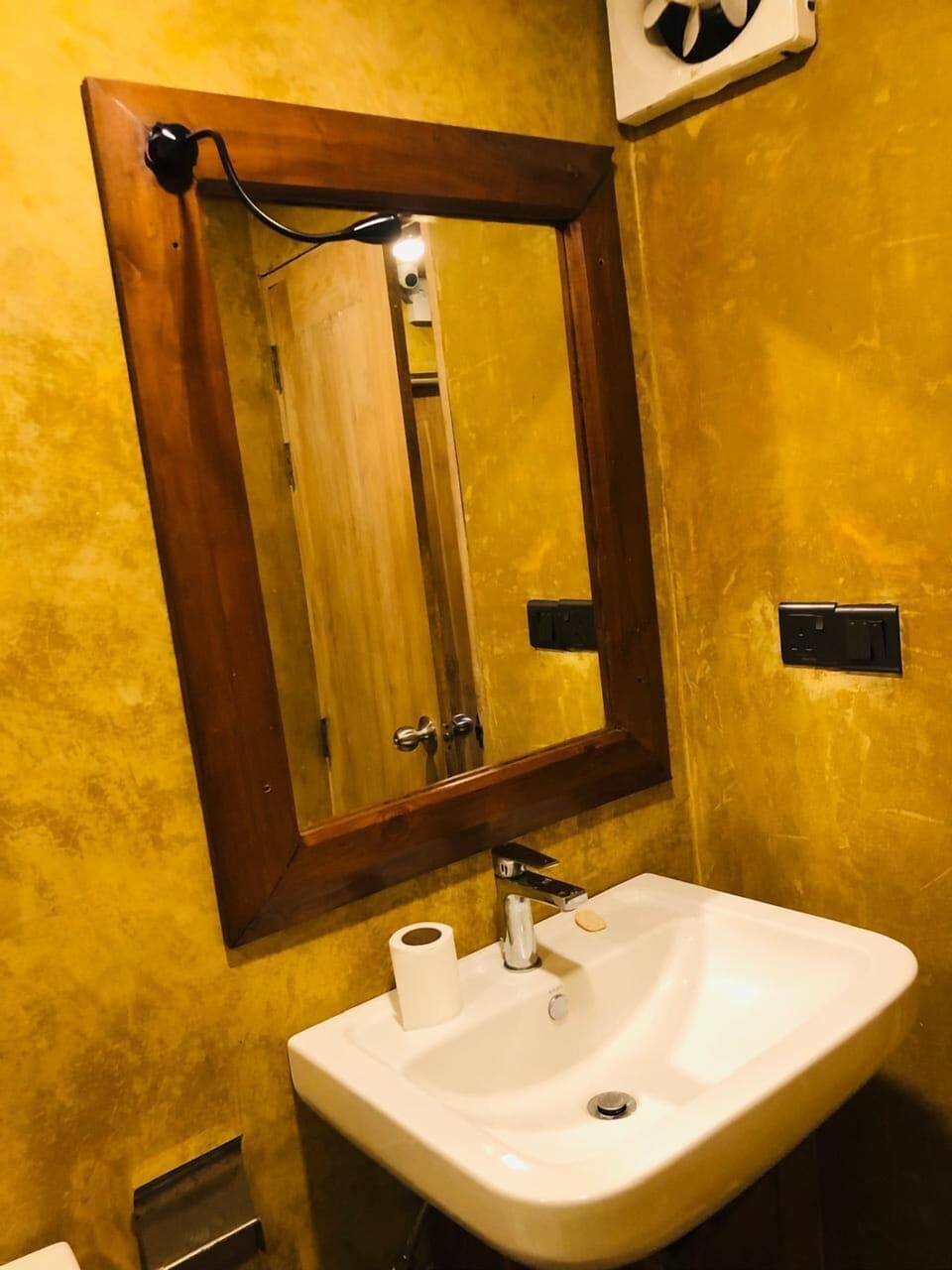 Shower, towels, soap, toilet paper