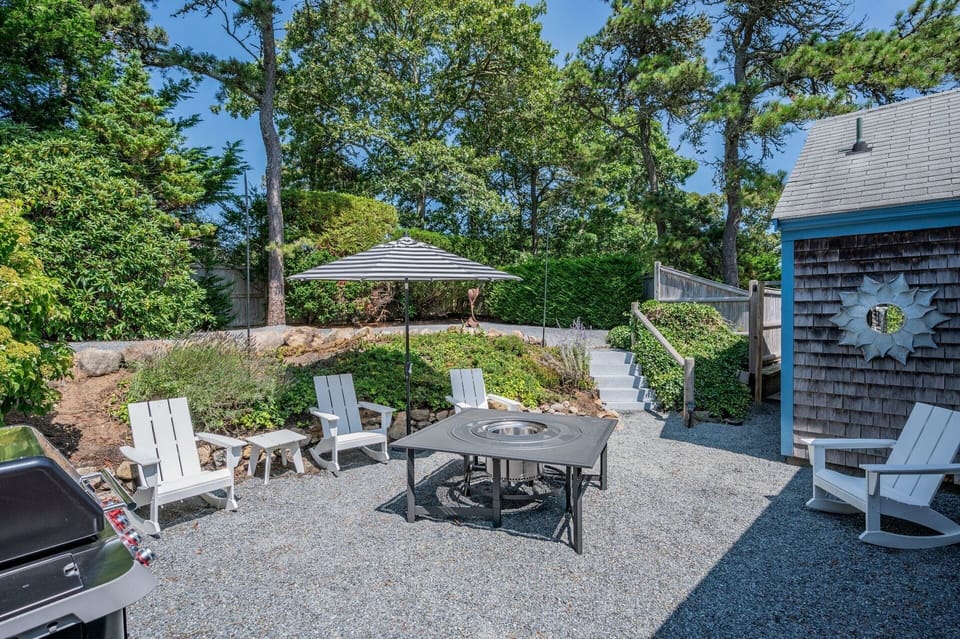 Lovely patio with Solo Stove firepit and surround - 78 Bucks Creek Road Chatham Cape Cod - Saltaire - NEVR