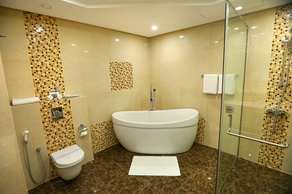 Combined shower/tub, free toiletries, hair dryer (on request), slippers