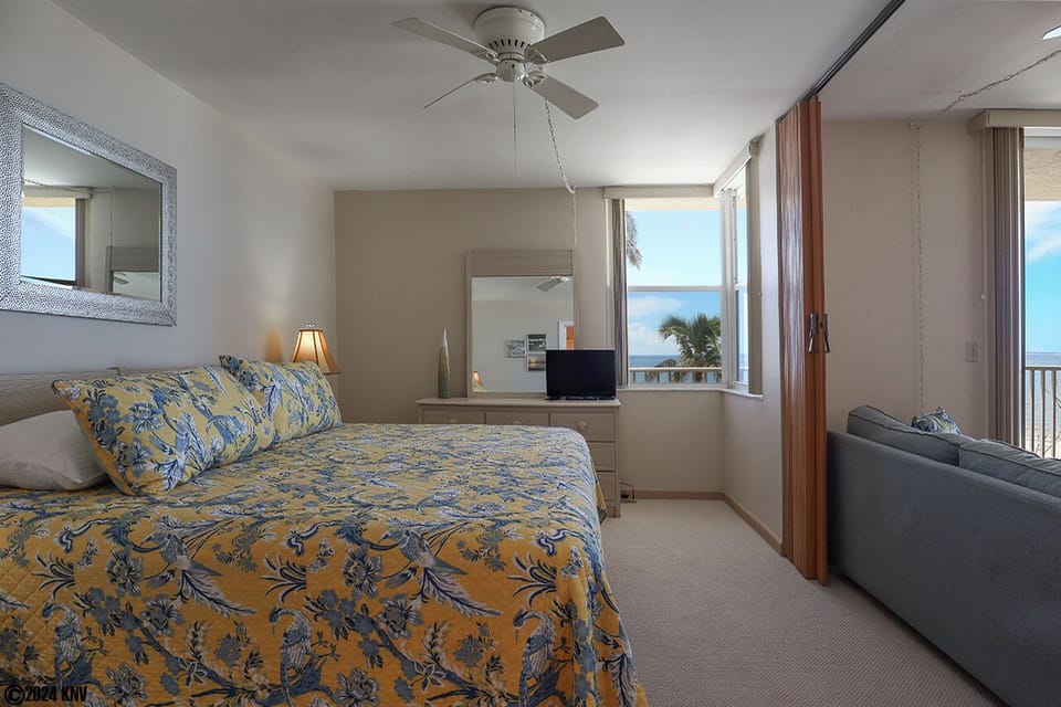 Bedroom has a room divider for privacy if you have guests sleeping on the sleeper sofa