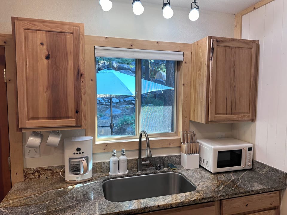 Kitchen looking out to back deck