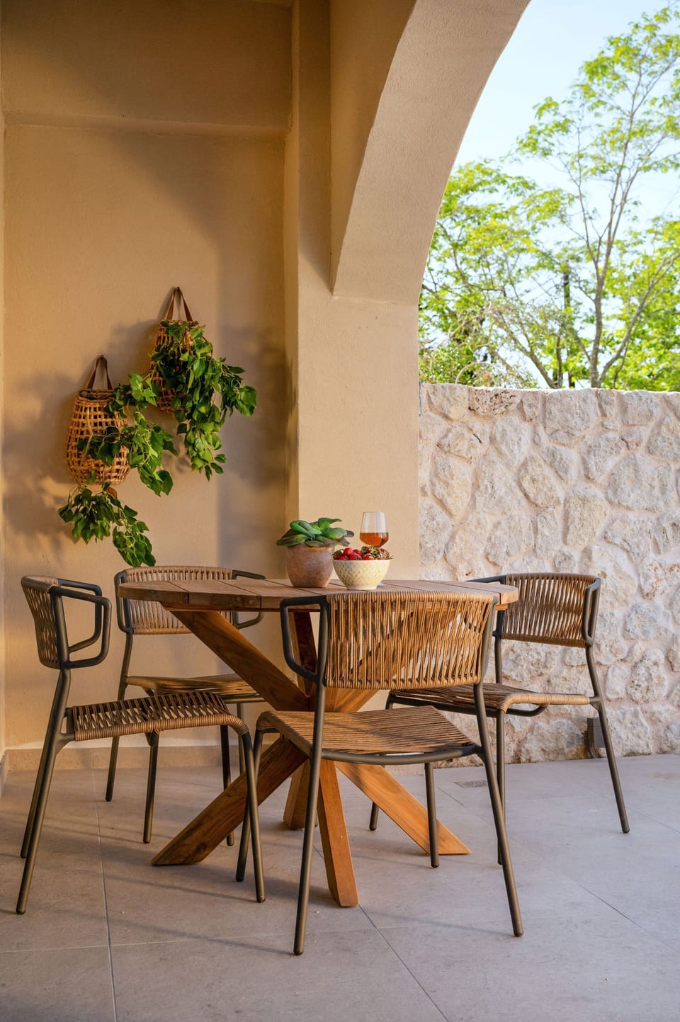 Traditional stone hued patio