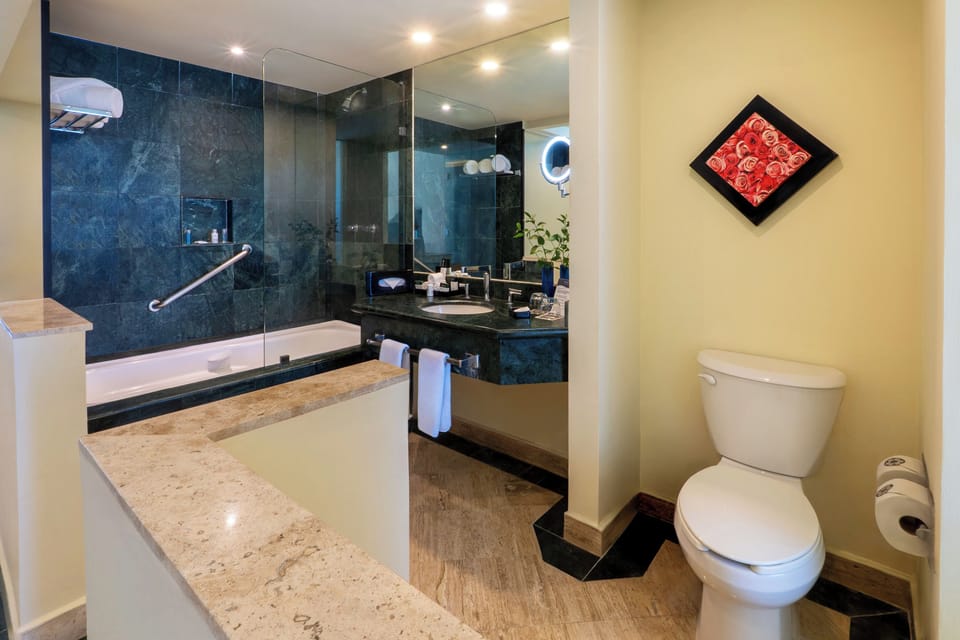 Shower, hair dryer, bathrobes