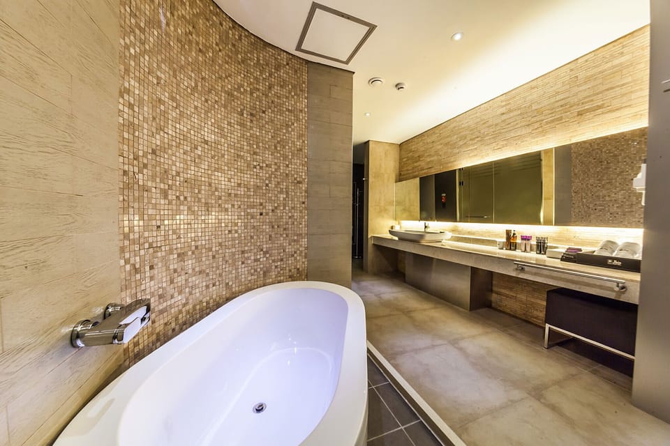 Suite Double (Extra fee applies for 2+ consecutive nights stay) | Bathroom | Combined shower/tub, hair dryer, bathrobes, slippers