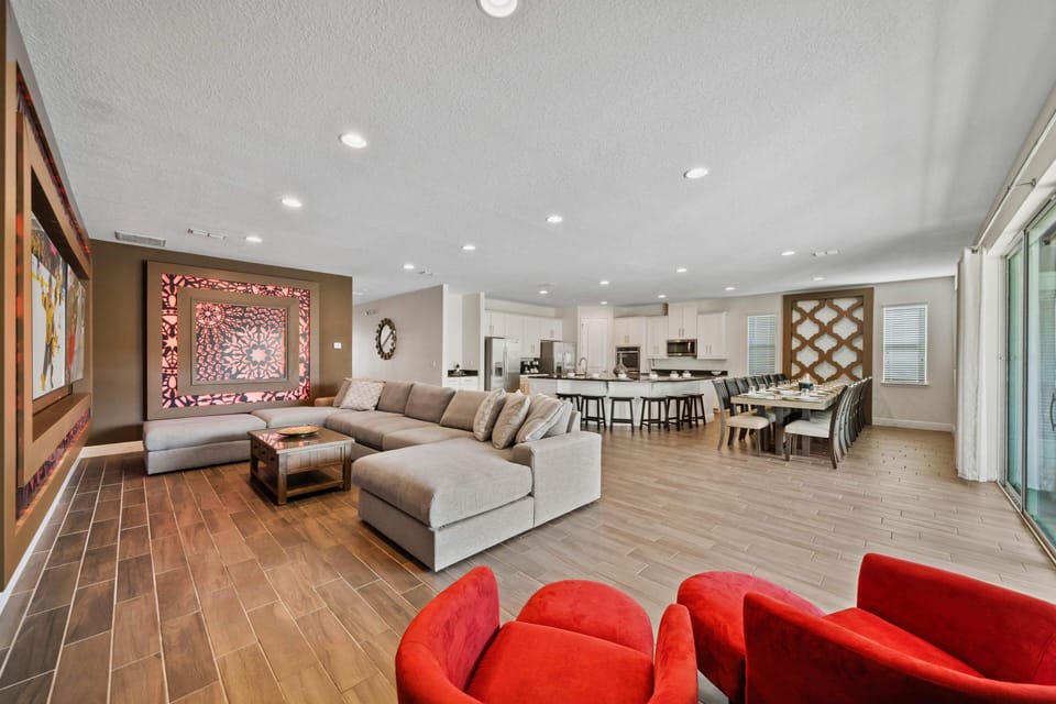 - Outdoor bocce ball court by the private pool area
- Fun family activities at this Orlando vacation home
- Spacious rental with games and outdoor relaxation