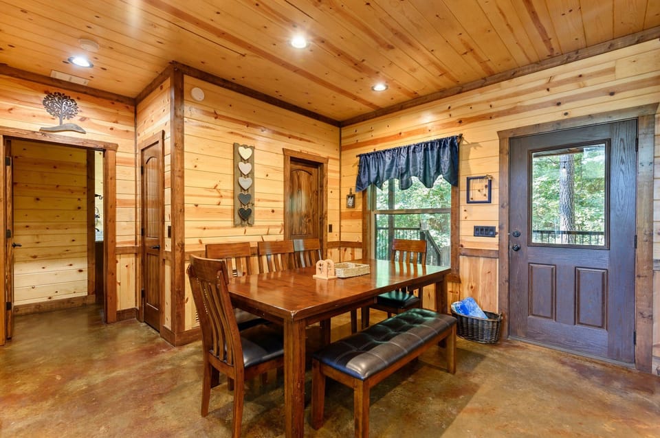 the bench seating makes the dining table a perfect spot for game night too!