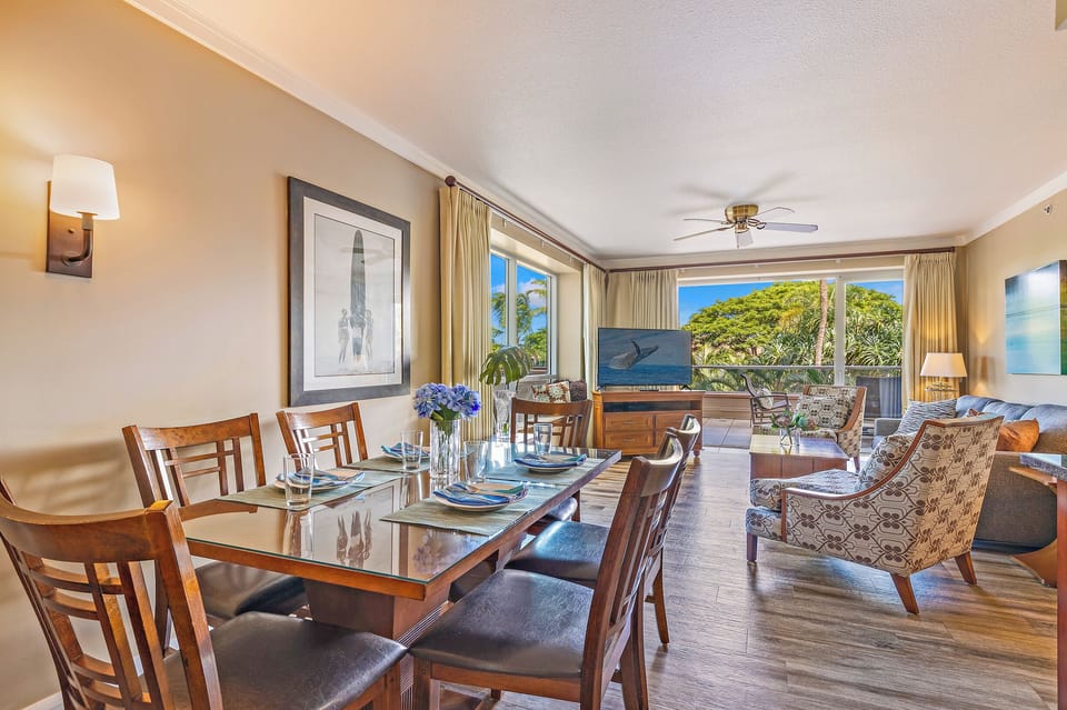 Host dinners at Honua Kai Konea 232 with seating for six in the bright, stylish dining area.