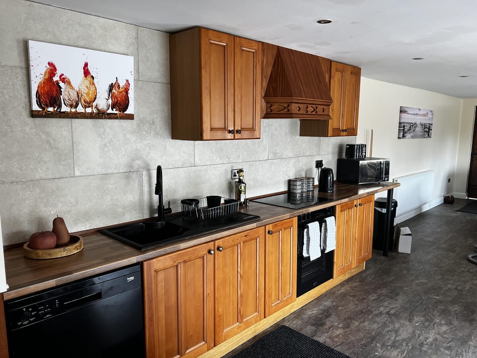 Cabin | Private kitchen | Fridge, microwave, oven, stovetop