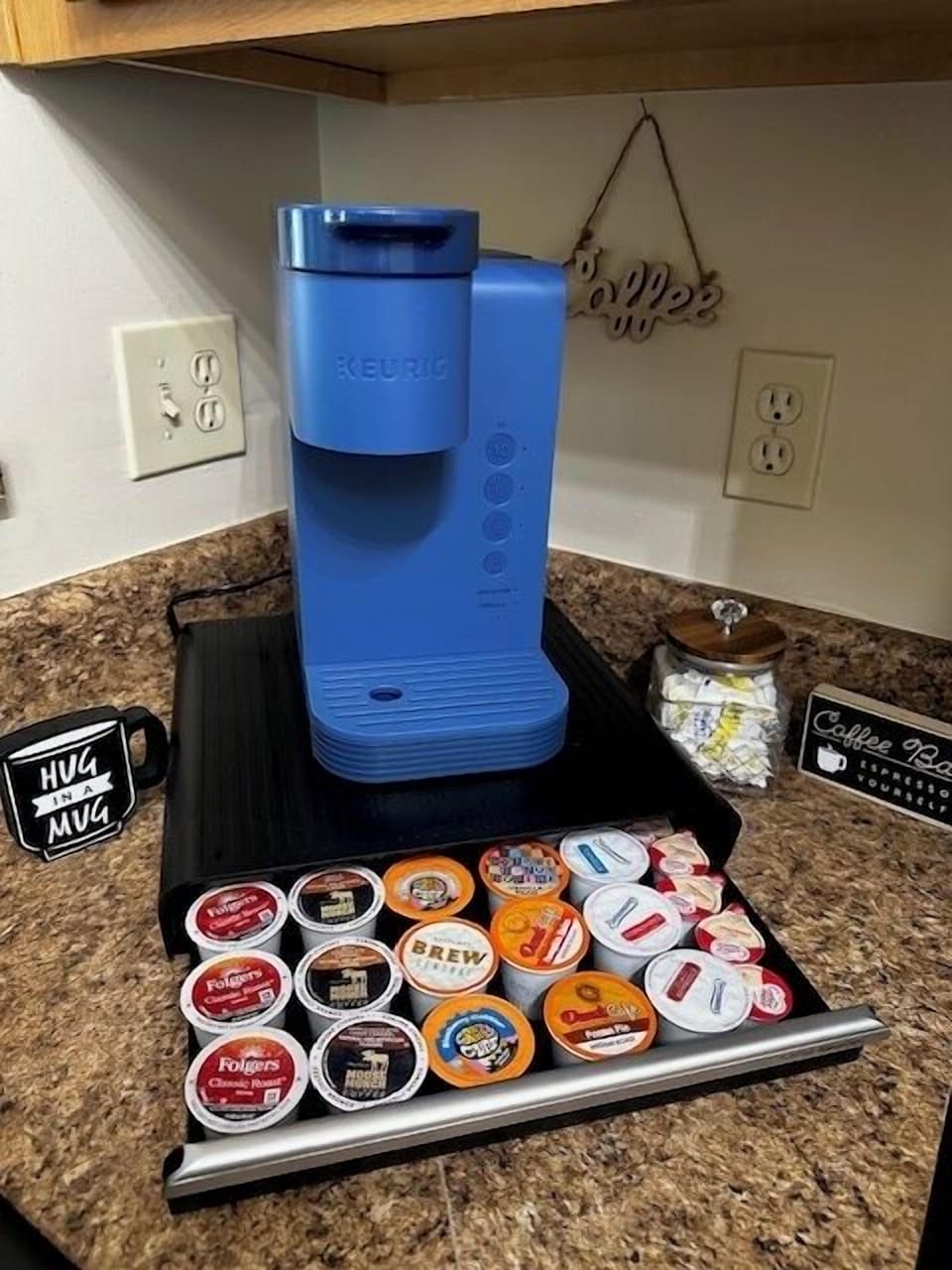 Keurig and Drip Coffee maker. Enjoy a variety of coffee options & creamers to start your day right