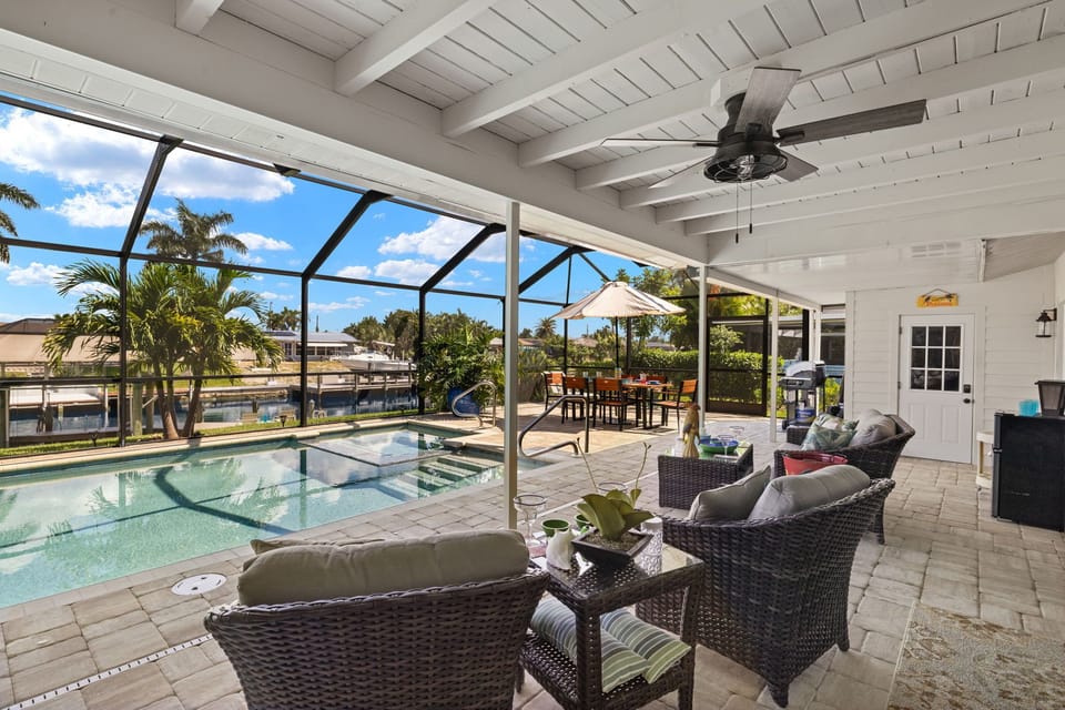 This home has an electric-heated pool & spa