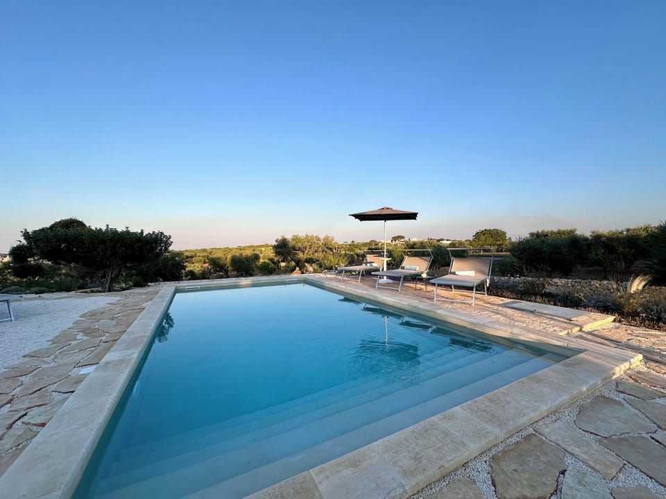 The pool and an amazing blue sky as the sun starts to go down
