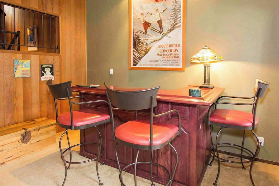 Mini bar behind couches