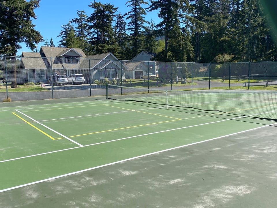 The Pickleball/Tennis court is about a minute walk. We provide the paddles and balls. The fun is up to you!