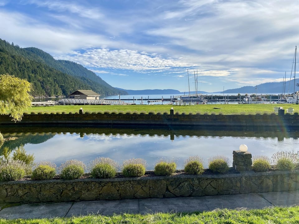 The stunning view of Rosario pond and the marina and ocean from the Main Living area