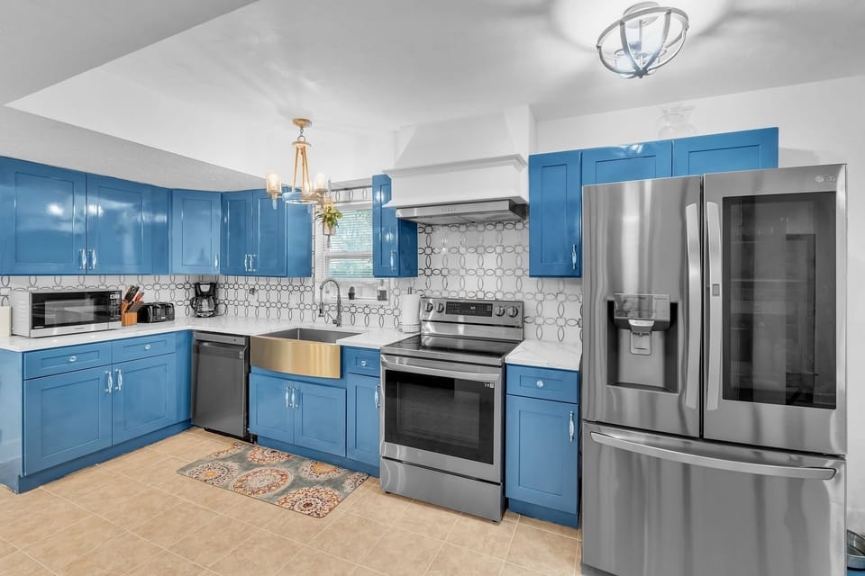 Indoors, Kitchen, Refrigerator, Sink, Microwave