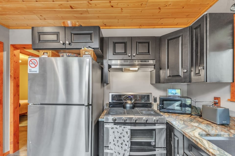Indoors, Kitchen, Microwave, Oven, Refrigerator