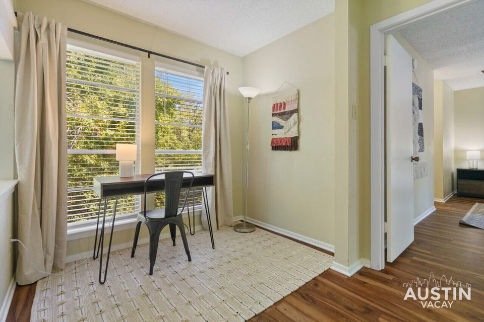 Office area on the second floor overlooking the backyard