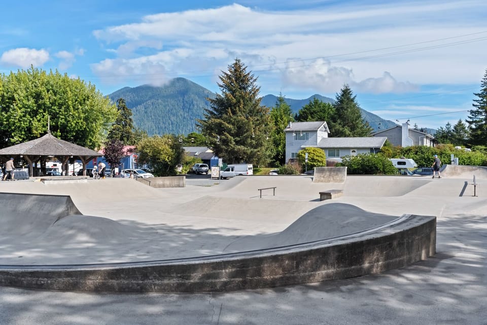 A fun skate park is across the street