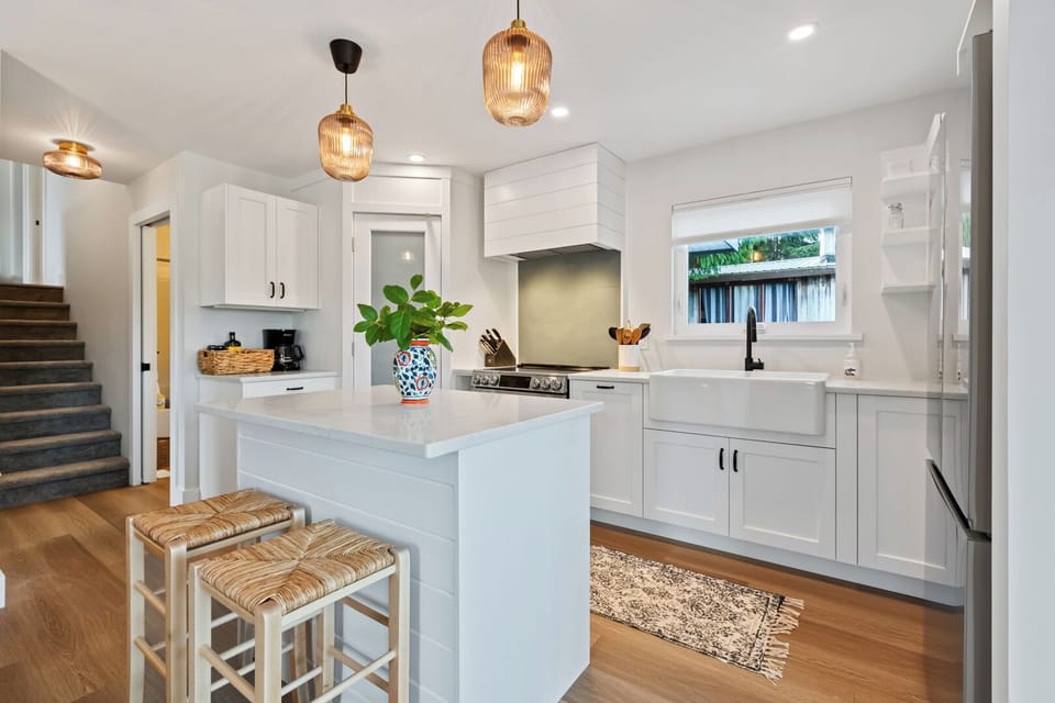 Enjoy a glass of wine on this kitchen island!