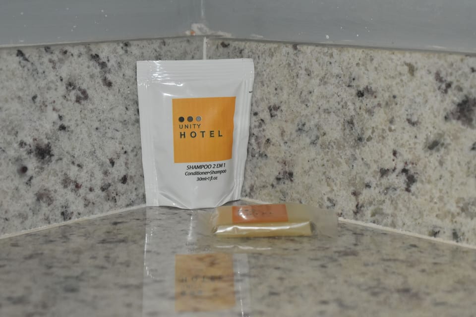 Shower, towels, soap, shampoo