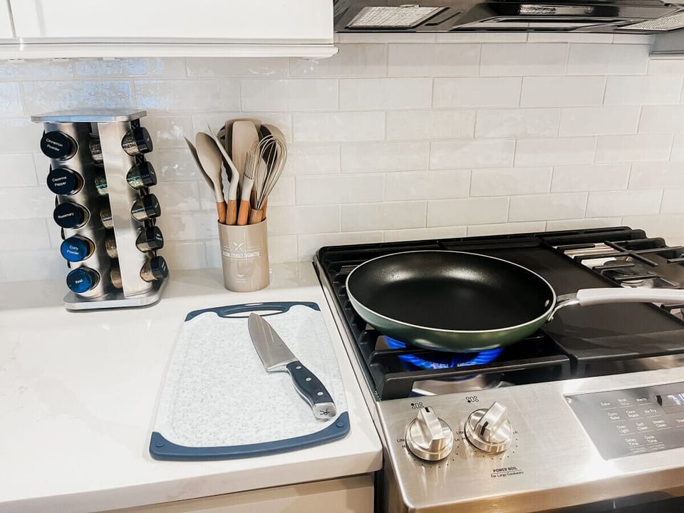 Everything you need to whip up breakfast before a day exploring Charleston - from quality pans to a full spice rack and all the cooking essentials