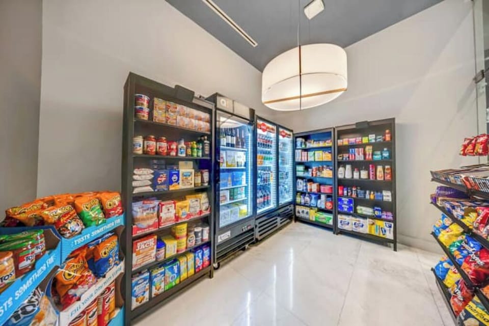 A convenient mini market for snacks and essentials.