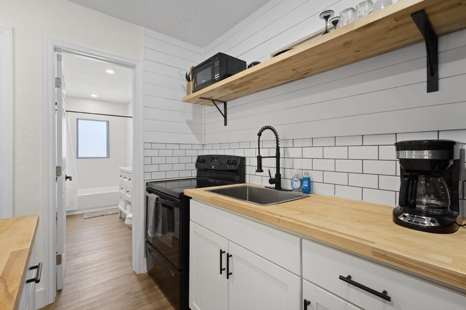 The kitchen is fully equipped with everything you need to prepare meals and make yourself at home.
