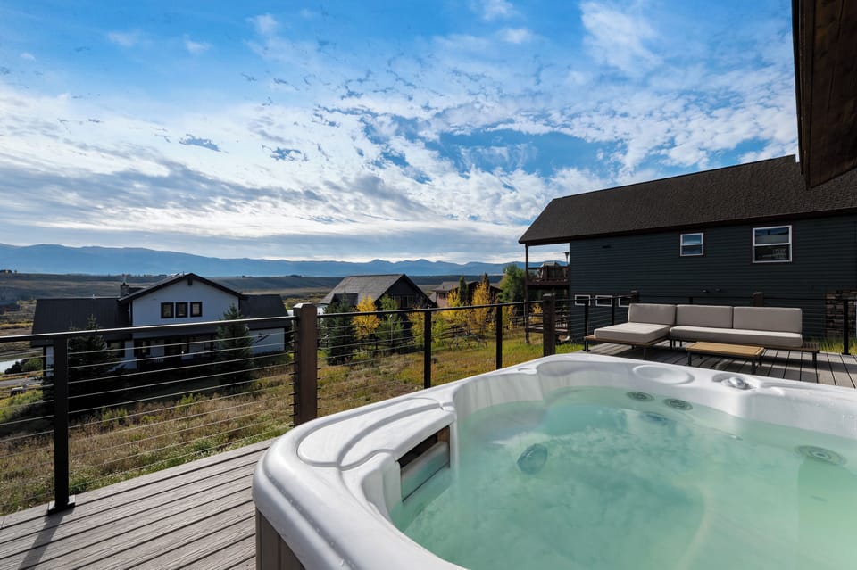 Soak those tired muscles in the hot tub while the sun sets
