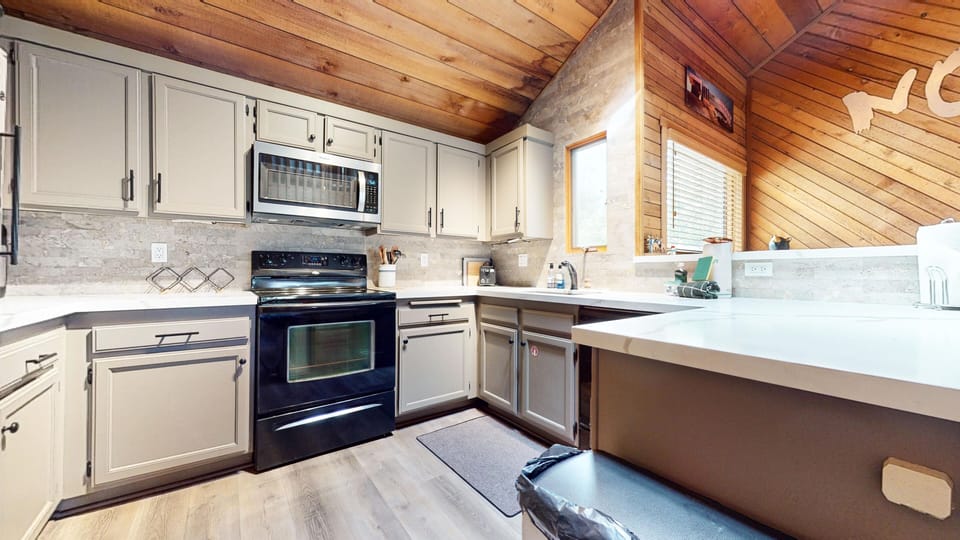 Indoors, Kitchen, Hardwood, Stained Wood, Microwave