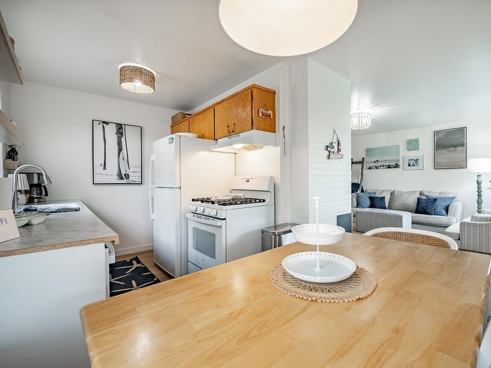 looking into kitchen from table
