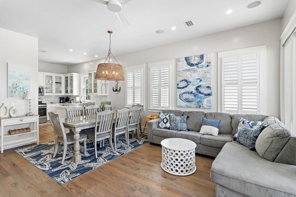 Open Living space on the 2nd Level - Kitchen, Dining, Living Room, and Large balcony with seating/dining space and Gulf and Beach views!