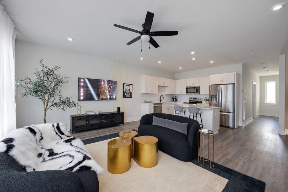 Open concept living room with comfortable seating