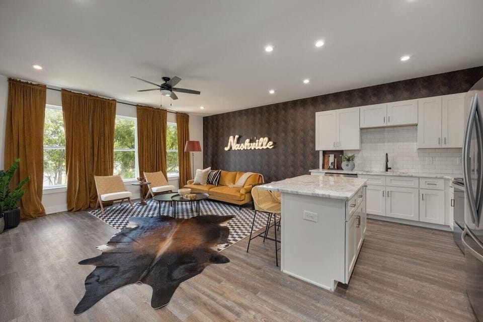 Open concept living room with comfortable seating