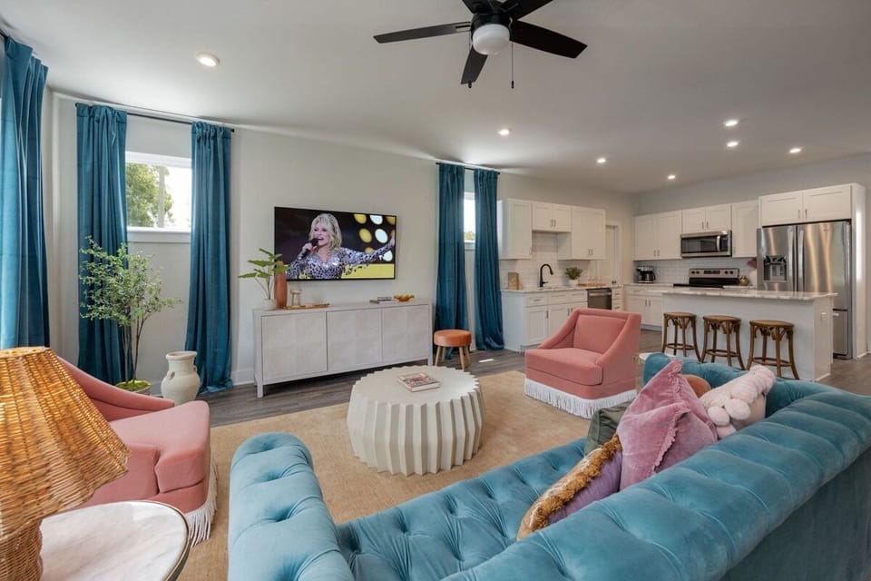 Open concept living room with comfortable seating