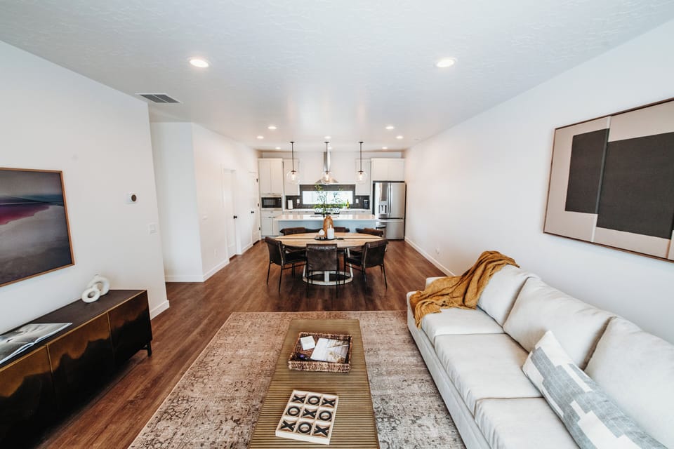 Spacious open living with room for memory foam mattresses.