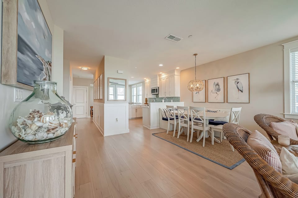 View from living room to kitchen area.