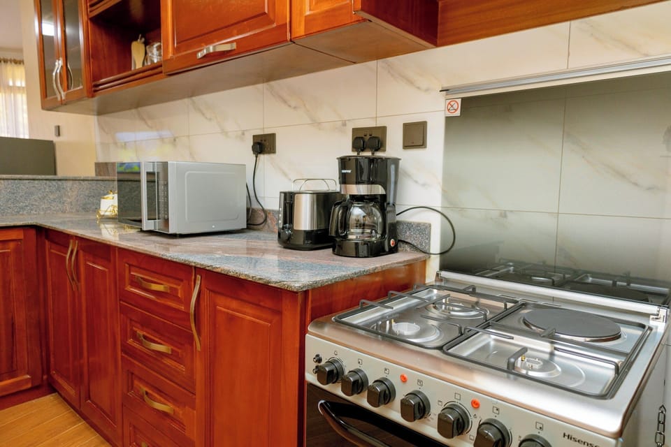 Deluxe Apartment, City View | Private kitchen | Microwave, cookware/dishes/utensils