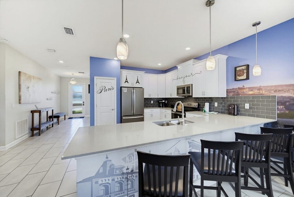 Kitchen island and dining flow