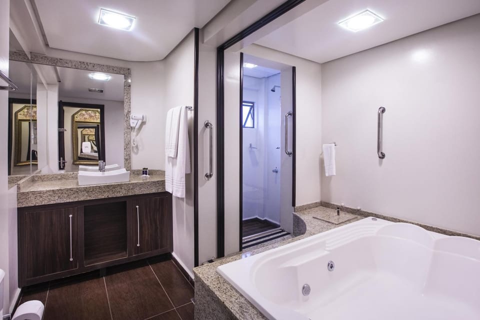 Shower, free toiletries, hair dryer, bidet