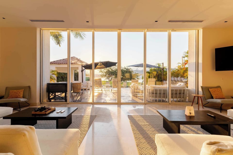 Fully furnished living room with TV.


