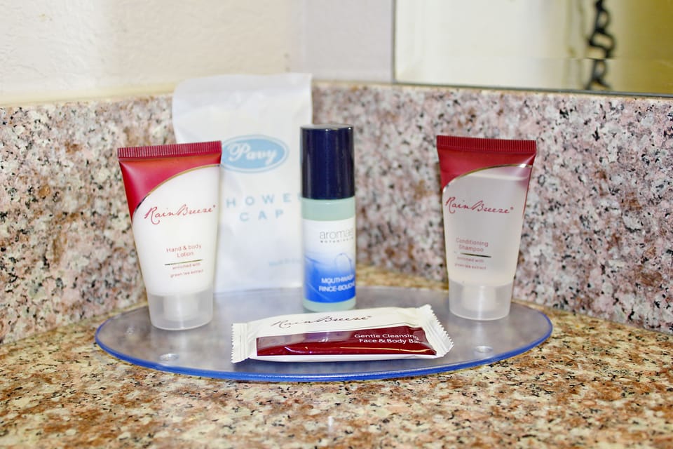 Free toiletries, hair dryer, towels