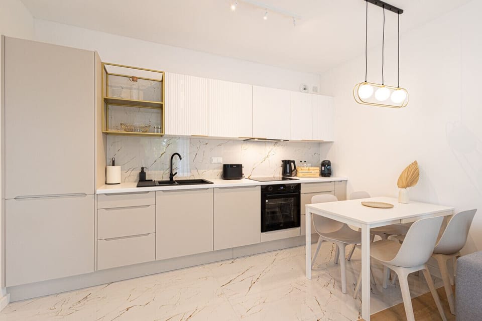 large kitchen with dining table