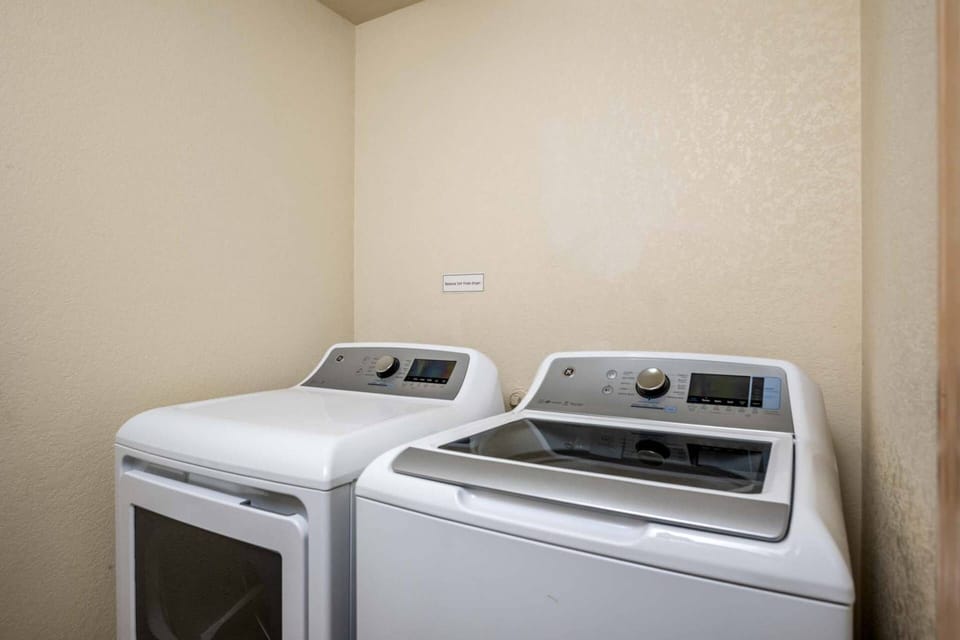 An up to date washing machine and clothes dryer are available in the rental.